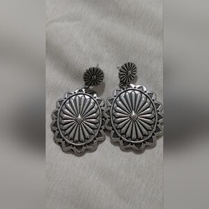 Western Southern Concho Faux Silver Earrings